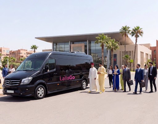 LallaGo branded luxury business van with delegation team in Marrakech